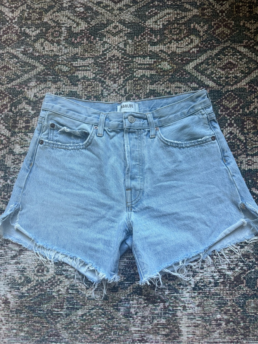 Agolde Light Blue High-Rise Cutoff Denim Shorts